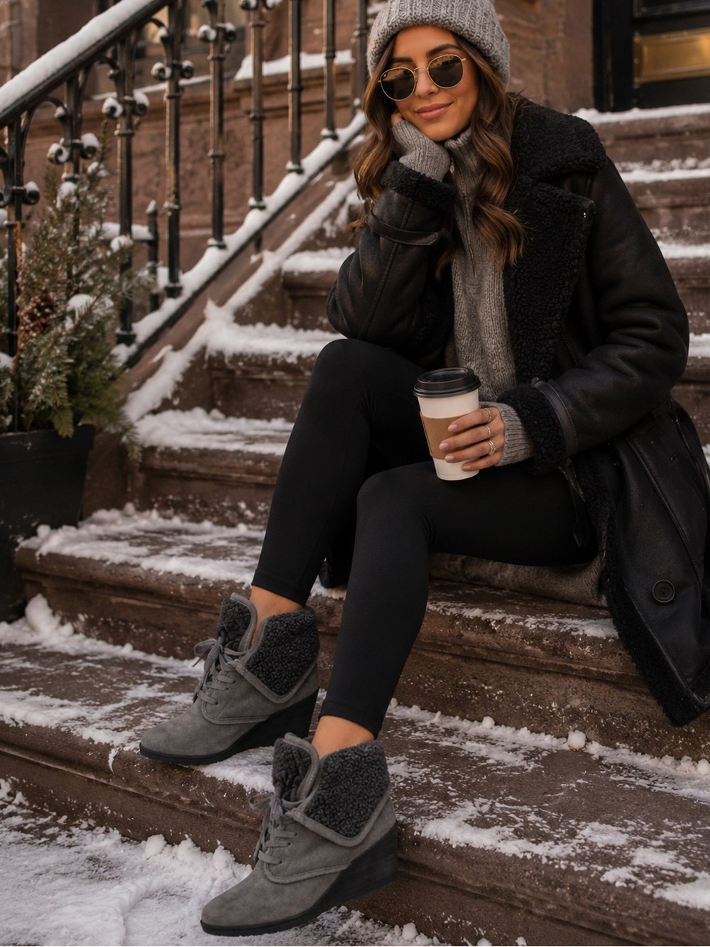 Gray Women's Wedge Ankle Booties